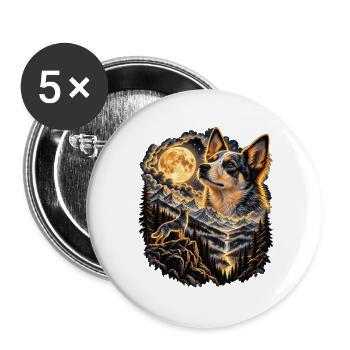 Hundemotiv Vollmond Nachtwald Natur - Buttons groß 56 mm (5er Pack) - Weiß - Vorne