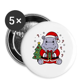 Niedliche Kawaii-Flusspferd-Weihnachtsbaum-Weihnachtsbaum-Geschenkkunst - Buttons groß 56 mm (5er Pack) - Weiß - Vorne