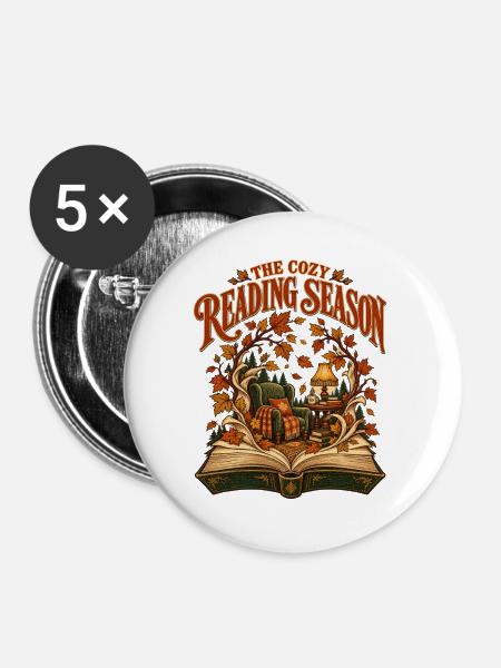 Zeit für gemütliche Lesestunden - Buttons groß 56 mm (5er Pack) - Weiß