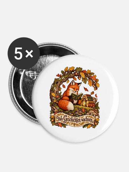 Wo Geschichten wachsen - Buttons groß 56 mm (5er Pack) - Weiß