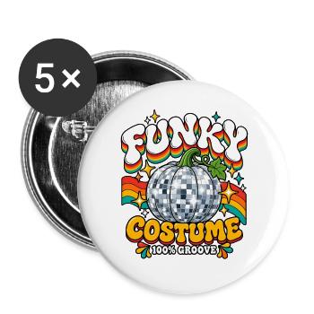 Funky Kürbis Kostüm Groove - Buttons groß 56 mm (5er Pack) - Weiß - Vorne