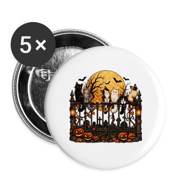 Mondnacht Katzen auf dem Zaun - Buttons groß 56 mm (5er Pack) - Weiß - Vorne