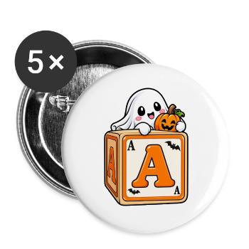 Kürbisgeist auf Spielwürfeln - Buttons groß 56 mm (5er Pack) - Weiß - Vorne