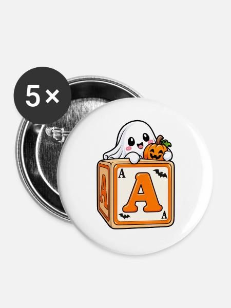 Kürbisgeist auf Spielwürfeln - Buttons groß 56 mm (5er Pack) - Weiß