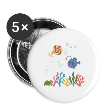 Nautilus Unterwasser Kinder Seeteufel Ozean - Buttons groß 56 mm (5er Pack) - Weiß - Vorne