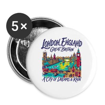 City London Iconic Capital Skyline With Red Buses - Buttons groß 56 mm (5er Pack) - Weiß - Vorne