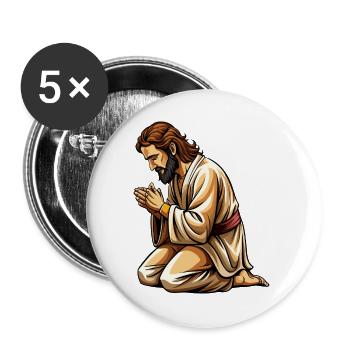 Jesus kniend und betend - Buttons groß 56 mm (5er Pack) - Weiß - Vorne