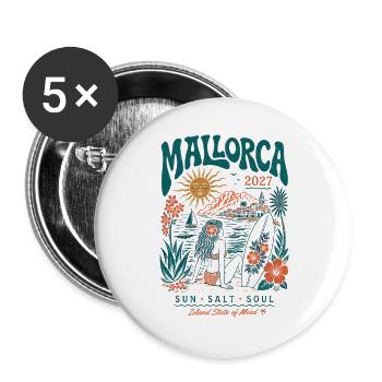 Mallorca Inselzauber 2027 - Buttons groß 56 mm (5er Pack) - Weiß - Vorne