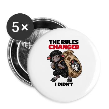 Schafe und Wolf – Die Regeln wurden geändert - Buttons groß 56 mm (5er Pack) - Weiß - Vorne