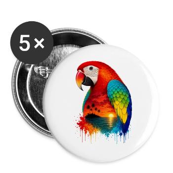 Tropical Sunset Palm Sea Beach Parrot Papagei - Buttons groß 56 mm (5er Pack) - Weiß - Vorne