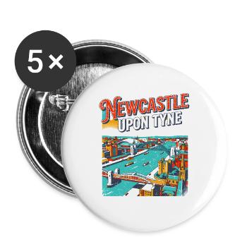 Vintage Newcastle Upon Tyne City Skyline - Buttons groß 56 mm (5er Pack) - Weiß - Vorne