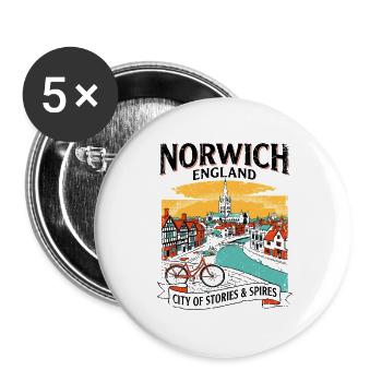 Retro Norwich England City Of Stories And Spires - Buttons groß 56 mm (5er Pack) - Weiß - Vorne