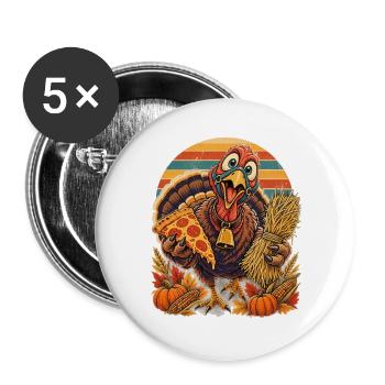 Thanksgiving-Truthahn tauscht Heu gegen Pizza - Buttons groß 56 mm (5er Pack) - Weiß - Vorne