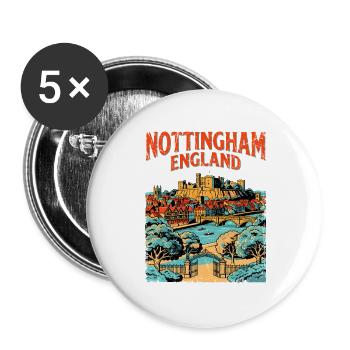 City Retro Nottingham England Castle Travel Sept - Buttons groß 56 mm (5er Pack) - Weiß - Vorne
