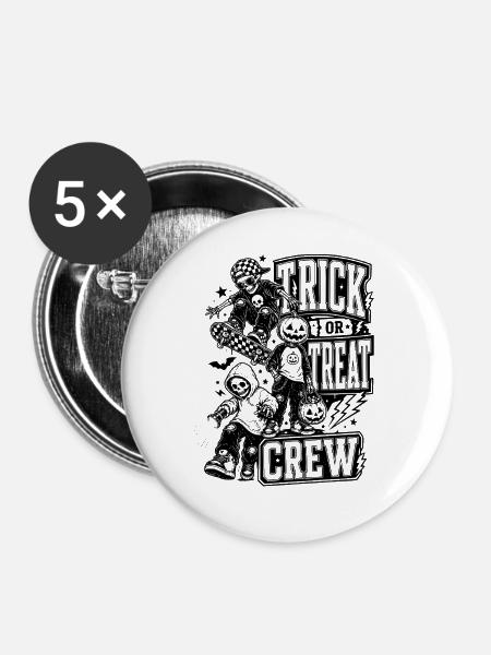 Trick or Treat Crew - Buttons groß 56 mm (5er Pack) - Weiß