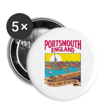 City Portsmouth England Naval Port Of History - Buttons groß 56 mm (5er Pack) - Weiß - Vorne