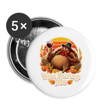 Thanksgiving Truthahn Weinpaarung - Buttons groß 56 mm (5er Pack) - Weiß - Vorne