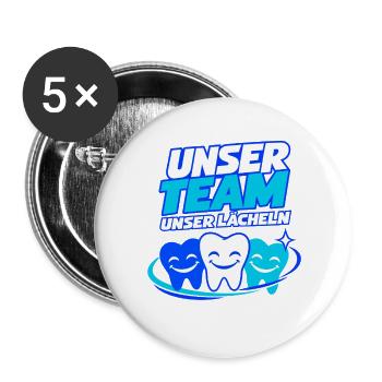 Unser Team Unser Lächeln – Zahnarztpraxis - Buttons groß 56 mm (5er Pack) - Weiß - Vorne