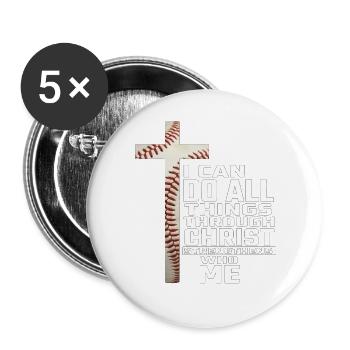 Baselball, ich kann alles tun, was Christus zu tun hat. - Buttons groß 56 mm (5er Pack) - Weiß - Vorne
