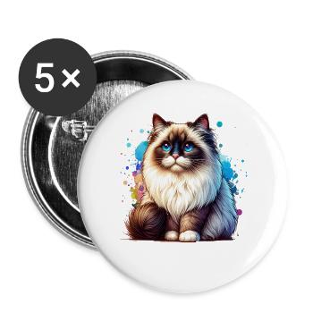 Ragdoll Katze Geschenk - Buttons groß 56 mm (5er Pack) - Weiß - Vorne