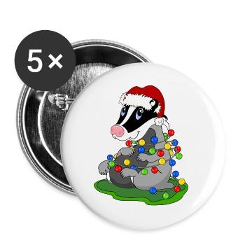 Weihnachtsdachs mit Lichterketten - Buttons groß 56 mm (5er Pack) - Weiß - Vorne