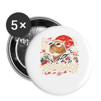 Papibara Capybara Japanische Welle Aufgehende - Buttons groß 56 mm (5er Pack) - Weiß - Vorne