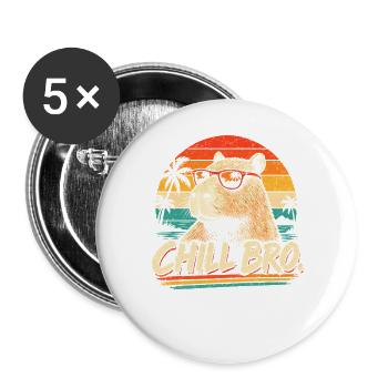 CHILL BRO – Lustiges Capybara mit Sonnenbrille - Buttons groß 56 mm (5er Pack) - Weiß - Vorne