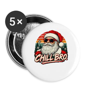  Cooler Santa Claus Sonnenbrille Chill Bro - Buttons groß 56 mm (5er Pack) - Weiß - Vorne