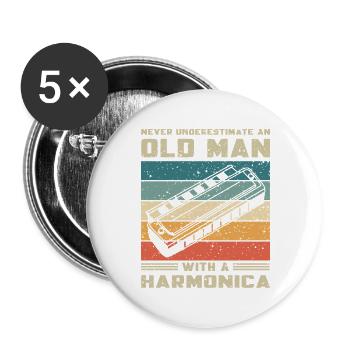 Unterschätze Nie Alten Mann Mit Mundharmonika - Buttons groß 56 mm (5er Pack) - Weiß - Vorne