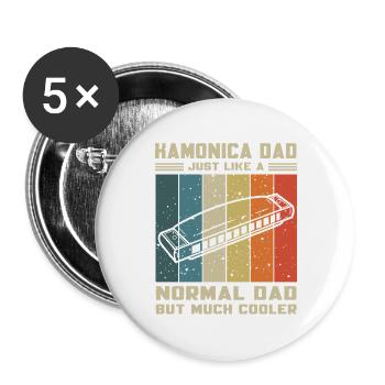 Mundharmonika Papa Wie Normaler Papa Aber Cooler - Buttons groß 56 mm (5er Pack) - Weiß - Vorne