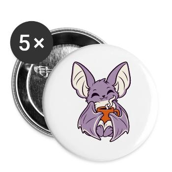Kaffee-Fledermaus mit Becher - Buttons groß 56 mm (5er Pack) - Weiß - Vorne