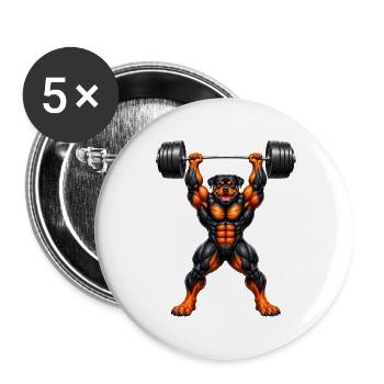 Rottweiler Gewichtheber Muskulöser Hund - Buttons groß 56 mm (5er Pack) - Weiß - Vorne