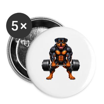 Rottweiler Hund Kraft Sport Gewichtheber - Buttons groß 56 mm (5er Pack) - Weiß - Vorne