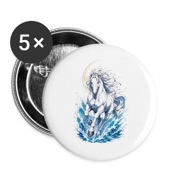 Majestätischer Weißer Pferd Wasserspritzer Halbmond - Buttons groß 56 mm (5er Pack) - Weiß - Vorne