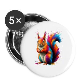 Buntes Eichhörnchen - Buttons groß 56 mm (5er Pack) - Weiß - Vorne