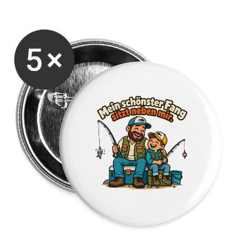 Angler Papa Angeln mit Kindern Familienangeln - Buttons groß 56 mm (5er Pack) - Weiß - Vorne