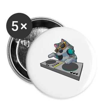 Katze DJ Musik - Buttons groß 56 mm (5er Pack) - Weiß - Vorne
