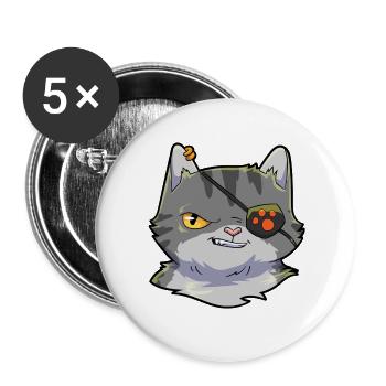 Katze Pirat - Buttons groß 56 mm (5er Pack) - Weiß - Vorne