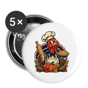 Thanksgiving Truthahn Bäcker mit Kürbis-Pie - Buttons groß 56 mm (5er Pack) - Weiß - Vorne
