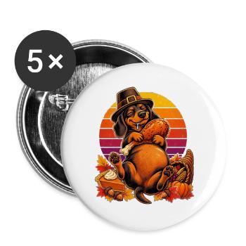Thanksgiving Dackel satt im Truthahn-Traum - Buttons groß 56 mm (5er Pack) - Weiß - Vorne