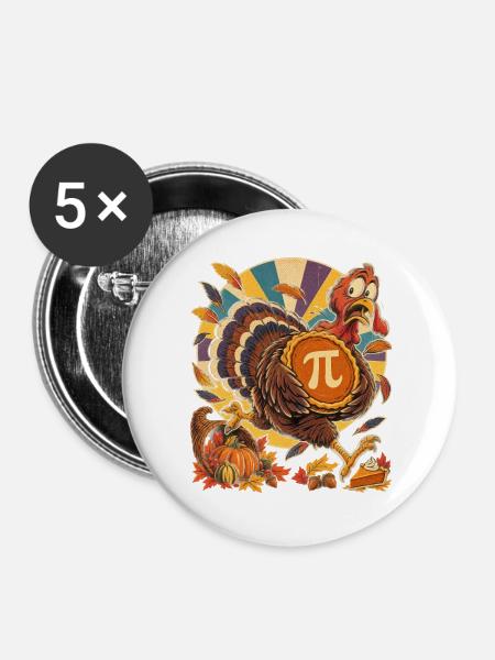 Thanksgiving-Truthahn mit Kürbis-Pi für Mathefans - Buttons groß 56 mm (5er Pack) - Weiß