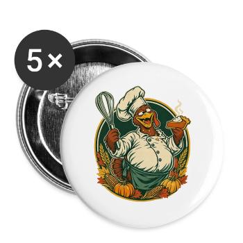 Thanksgiving-Truthahn mit Kürbiskuchen-Eskapade - Buttons groß 56 mm (5er Pack) - Weiß - Vorne