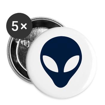 Alien Kopf Silhouette Icon - Buttons groß 56 mm (5er Pack) - Weiß - Vorne