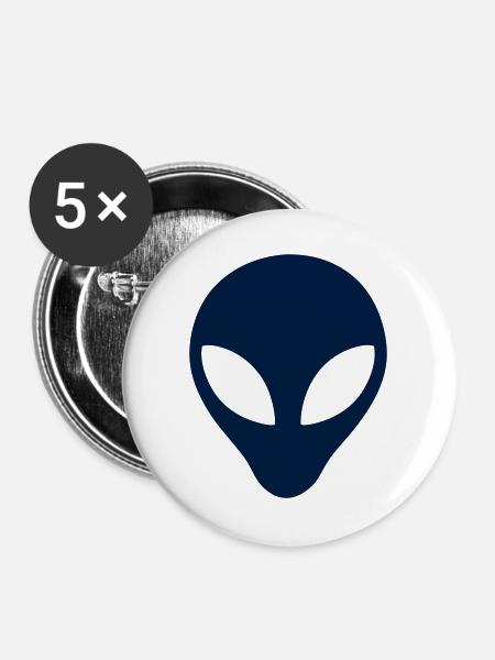 Alien Kopf Silhouette Icon - Buttons groß 56 mm (5er Pack) - Weiß