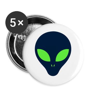 Alien Gesicht Gruen Grafik - Buttons groß 56 mm (5er Pack) - Weiß - Vorne