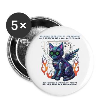 Katze Cybernetic Chaos, Cyberpunk - Buttons groß 56 mm (5er Pack) - Weiß - Vorne