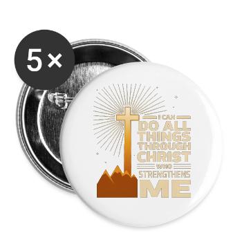 Ich kann alles durch Christus tun - Buttons groß 56 mm (5er Pack) - Weiß - Vorne