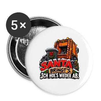 Müllmann Müllabfuhr lustiges Weihnachtsmotiv - Buttons groß 56 mm (5er Pack) - Weiß - Vorne