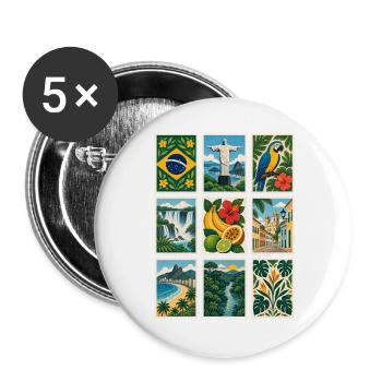 Brasilien Briefmarken - Buttons groß 56 mm (5er Pack) - Weiß - Vorne