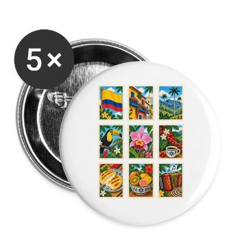 Kolumbien Briefmarken - Buttons groß 56 mm (5er Pack) - Weiß - Vorne